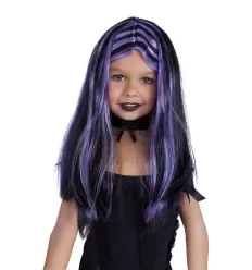 PELUCA BRUJITA NEGRA CON MECHAS LILAS