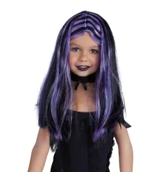 PELUCA BRUJITA NEGRA CON MECHAS LILAS