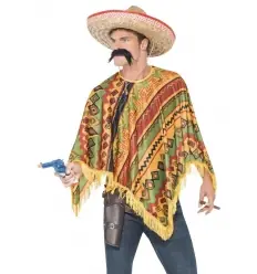 PONCHO NARANJA CON BIGOTE ADULTO