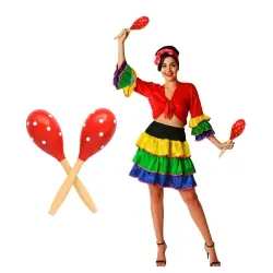 Par de maracas de madeira vermelha com bolinhas brancas