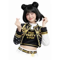 Peruca K-Pop Zoey negra infantil