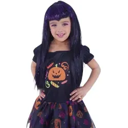 Perruque de sorcière noire avec des mèches lilas