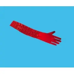 Satinhandschuhe lang rot mit zarte rüschen 60 cm.