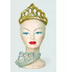 Diadema lantejoulas ouro e prata 