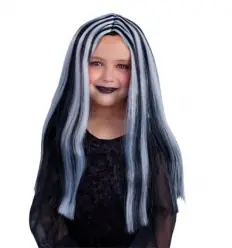 PELUCA BRUJITA NEGRA CON MECHAS BLANCAS