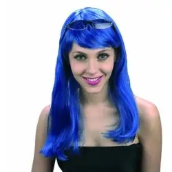 Perruque longue bleue
