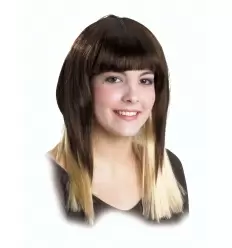 Perruque longue brune mÈches blondes
