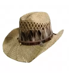 SOMBRERO VAQUERO PAJA ADULTO CON PLUMAS